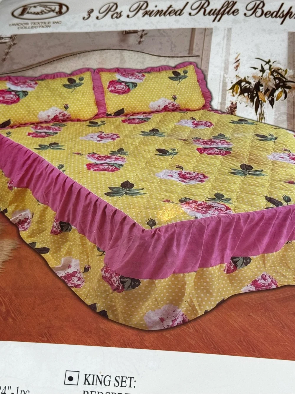 Floral Ruffle Comforter Set in Yellow and Pink